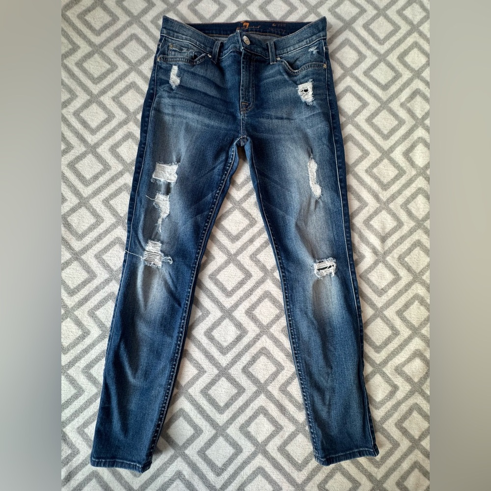 7 For All Mankind Distressed Ankle Skinny Jeans 30